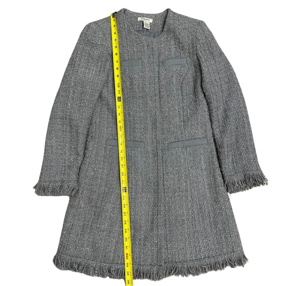 VERTIGO PARIS Gray Tweed Fringe Wool Blend Coat Jacket SZ S Grey Longer Length - Picture 7 of 8